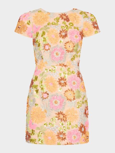 MILLY Rowen Floral Sequin Embroidered Mini Dress