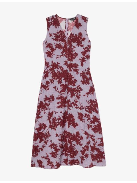 WHISTLES Floral Textured Cotton Midi Dress