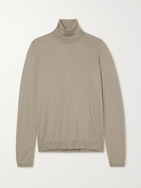 Brunello Cucinelli Metallic cashmere-blend turtleneck sweater Camel