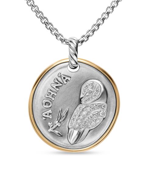 DAVID YURMAN Women's Athena Medallion Amulet in Sterling Silver with 14K Yellow Gold and Diamonds, 29.5MM - Diamo
