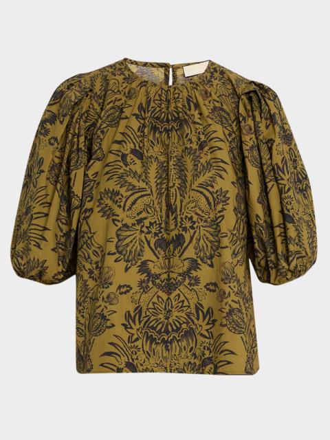 ULLA JOHNSON Frantiska Floral Poplin Puff-Sleeve Blouse