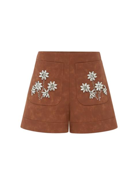LEO LIN Tessa Embellished Vegan Suede Shorts brown