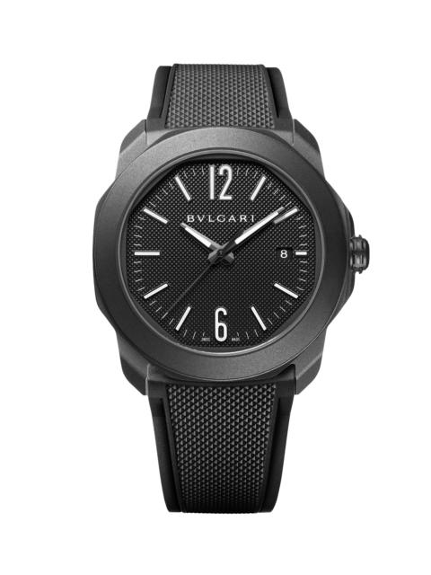 BVLGARI Men's Octo Roma Black Stainless Steel, Rubber & Alligator Leather Strap Watch/41MM - Black