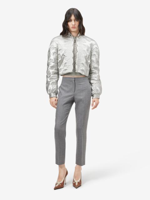Alexander McQueen Women's Rose Quilted Cropped Bomber Jacket in Grey