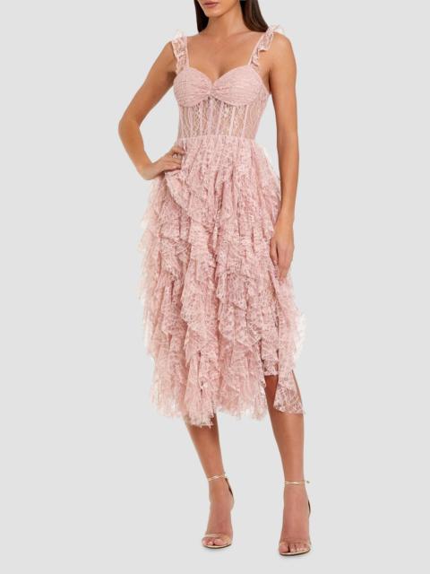 MAC DUGGAL Women's Lace Ruffled A-Line Midi-Dress - Blush