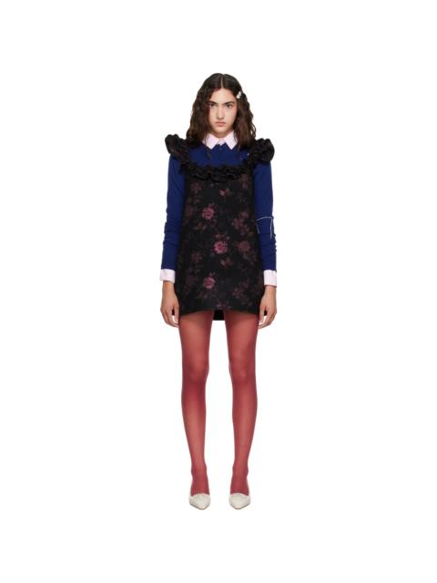 SHUSHU/TONG Black Lace Trim Sleeve Straight Minidress
