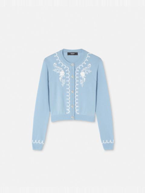 VERSACE Embroidered Cashmere Knit Cardigan