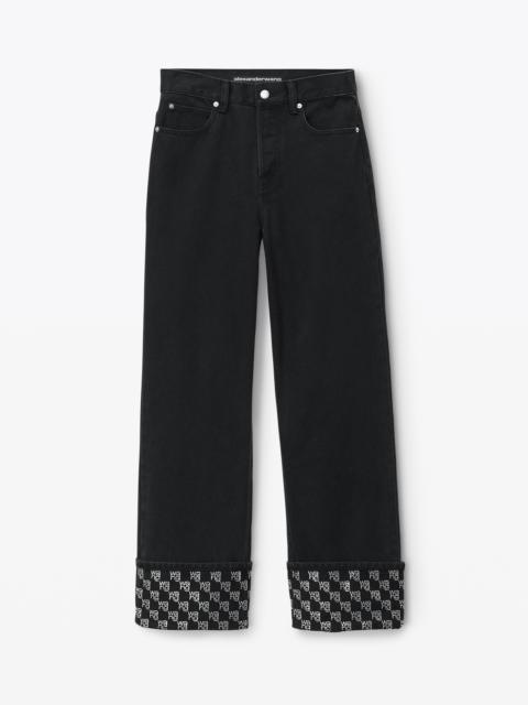 Alexander Wang crystal hotfix cuff straight jean in denim