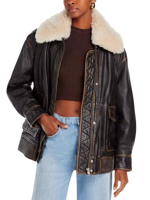 Danta Shearling Trim Leather Jacket