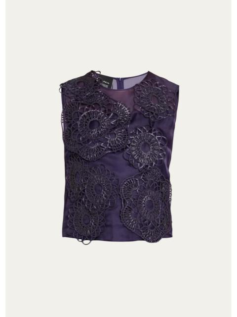 AKRIS Anemone Embroidered Silk Organza Sleeveless Blouse