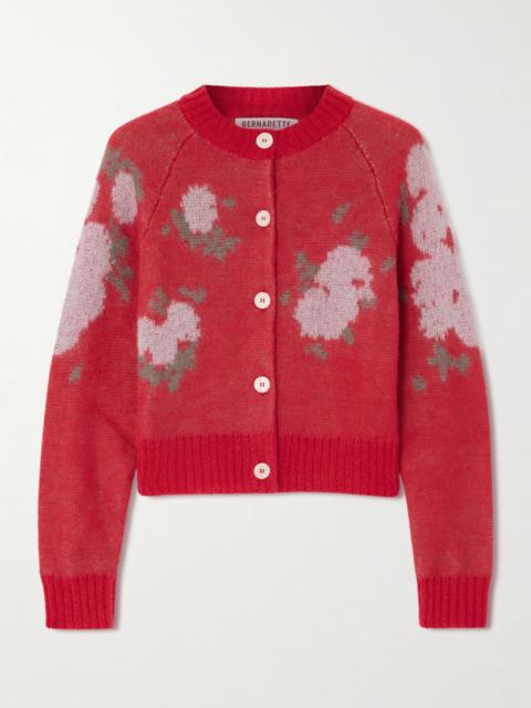 BERNADETTE Amelia Floral-jacquard Mohair-blend Cardigan