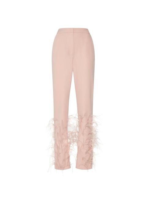 LAPOINTE Matte Crepe Slim Trouser With Feather Embroidery