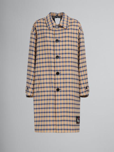Marni BLUE AND YELLOW CHECKED WOOL REVERSIBLE COAT