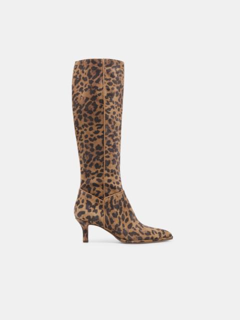 dolce vita ALDY WIDE CALF BOOTS BROWN LEOPARD PRINTED SUEDE