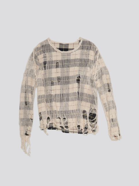 R13 RELAXED OVERLAY CREWNECK - CREAM AND BLACK PLAID