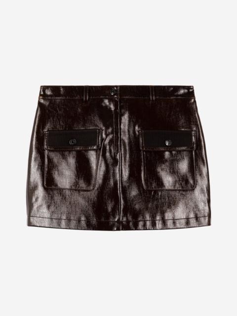 The Kooples SHORT BROWN VINYL-EFFECT SKIRT