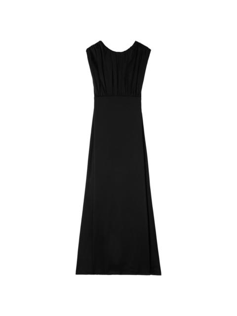 gathered sleeveless gown