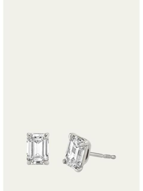 VRAI 14K White Gold Emerald Solitaire Lab Grown Diamond Stud Earrings, 1.00tcw