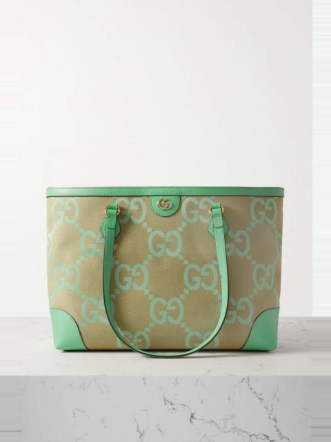 GUCCI Ophidia medium leather-trimmed canvas-jacquard tote