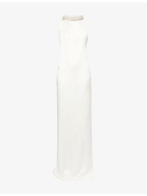 Stella McCartney Embellished Halterneck Asymmetric Satin Dress