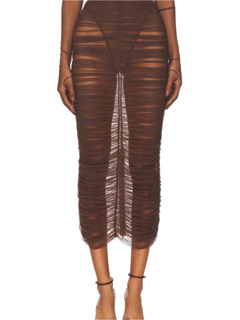 ALEX PERRY Ruched Mesh Midi Skirt