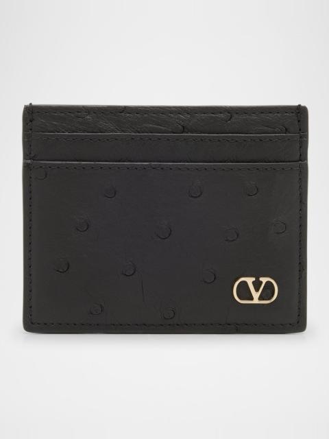 Valentino Men's Ostrich-Effect VLogo Card Holder