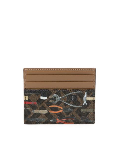FENDI FF Tool-print leather cardholder