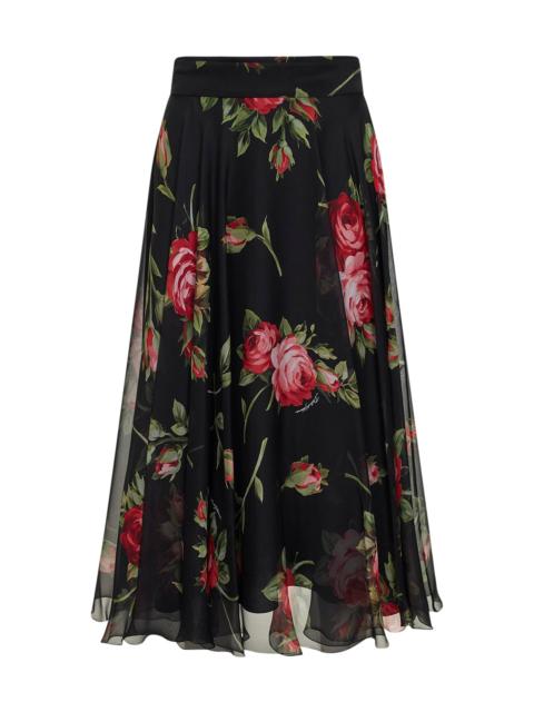Dolce & Gabbana Rose bouquet printed chiffon midi full skirt