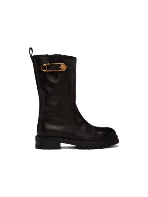 VERSACE Black Safety Pin Mid-Calf Boots