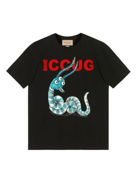 GUCCI Men's Gucci Round Neck Printing Short Sleeve Black T-Shirt 548334-XJDJW-1082