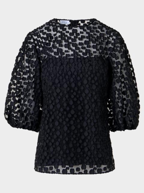 AKRIS Fringed Polka-Dot Jacquard Balloon-Sleeve Blouse