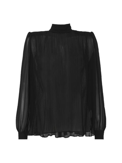 plissÃ©-effect high-neck blouse