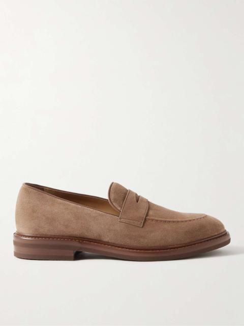 Brunello Cucinelli Leather-Trimmed Suede Penny Loafers