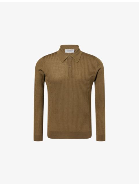 JOHN SMEDLEY Hodson Ribbed Merino-Wool Polo Jumper