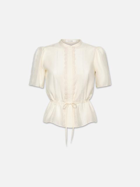 Cinched Lace Trim Blouse in Cream
