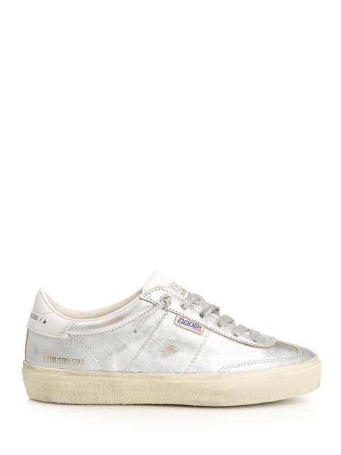 Soul-Star Laminated Upper Toe And Tongue Leather Heel Sneakers Silver