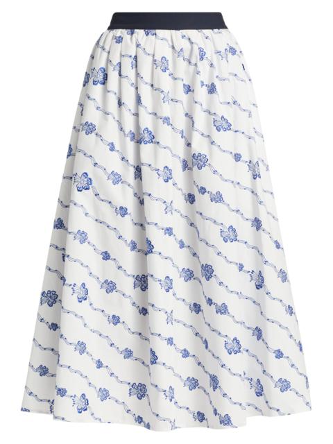 ROSIE ASSOULIN Women's Easy Does It Floral Cotton Midi-Skirt - Blue White