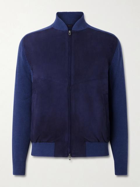 SEASE Suede and Ribbed Cotton and Cashmere-Blend Bomber Jacket