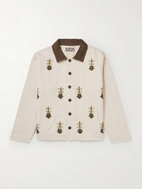 Corduroy-Trimmed Embroidered Cotton-Twill Jacket