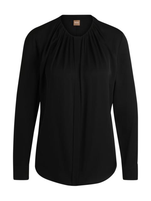BOSS RUCHED-NECK BLOUSE IN STRETCH-SILK CREPE DE CHINE