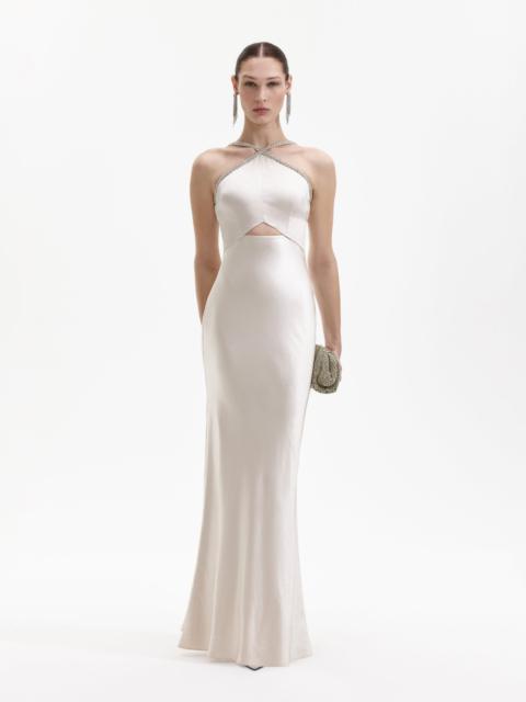 Champagne Satin Diamante Maxi Dress