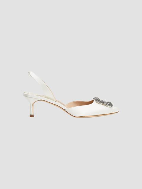 Manolo Blahnik Women's Hangsi 50MM Crystal-Buckle Satin Slingback Pumps - Cream