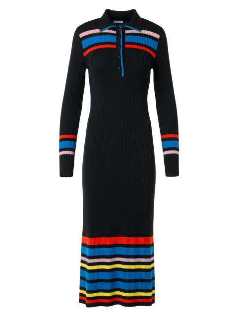AKRIS Women's Colorblocked Stripe Rib-Knit Polo Dress - Black Multicolor