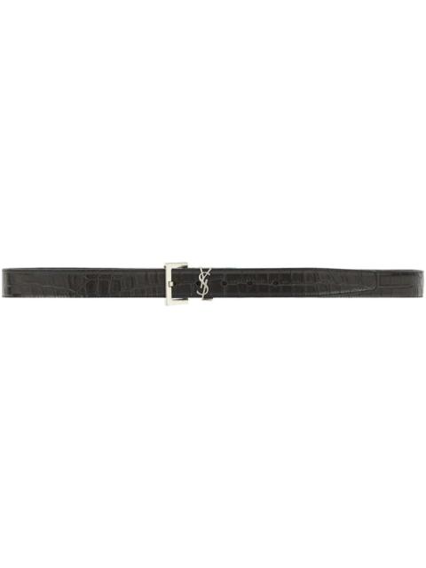 SAINT LAURENT Saint Laurent Cassandre Matte Crocodile Embossed Belt Black