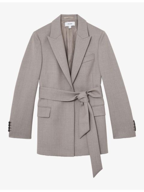 REISS Briony Belted-Waist Single-Breasted Wool-Blend Blazer