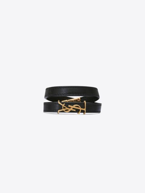 SAINT LAURENT opyum double wrap bracelet in leather and gold-toned metal