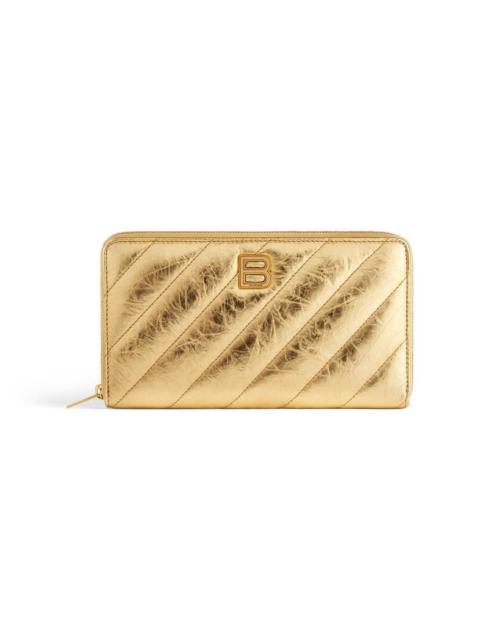 BALENCIAGA Women's Crush Continental Wallet Metallized Quilted in Gold