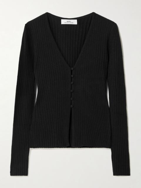 arch4 New Cami ribbed organic cashmere cardigan Black