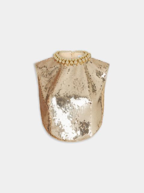 rabanne GOLD SEQUINS CROP TOP WITH METALLIC PEARLED NECKLINE