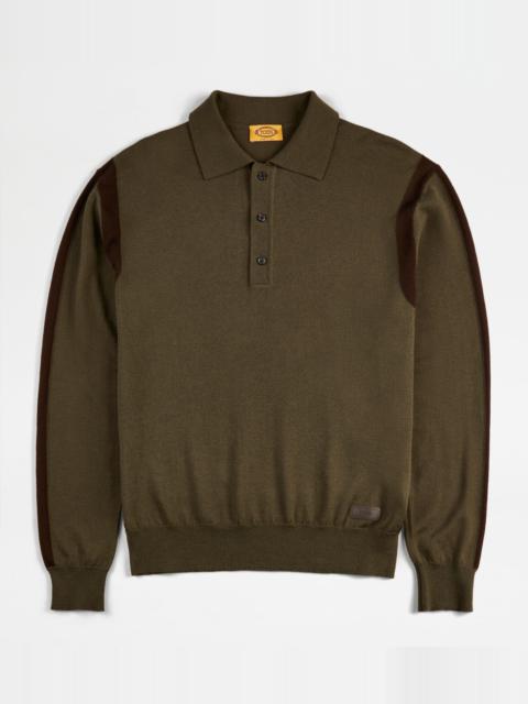 Tod's POLO SHIRT IN WOOL - GREEN, BROWN